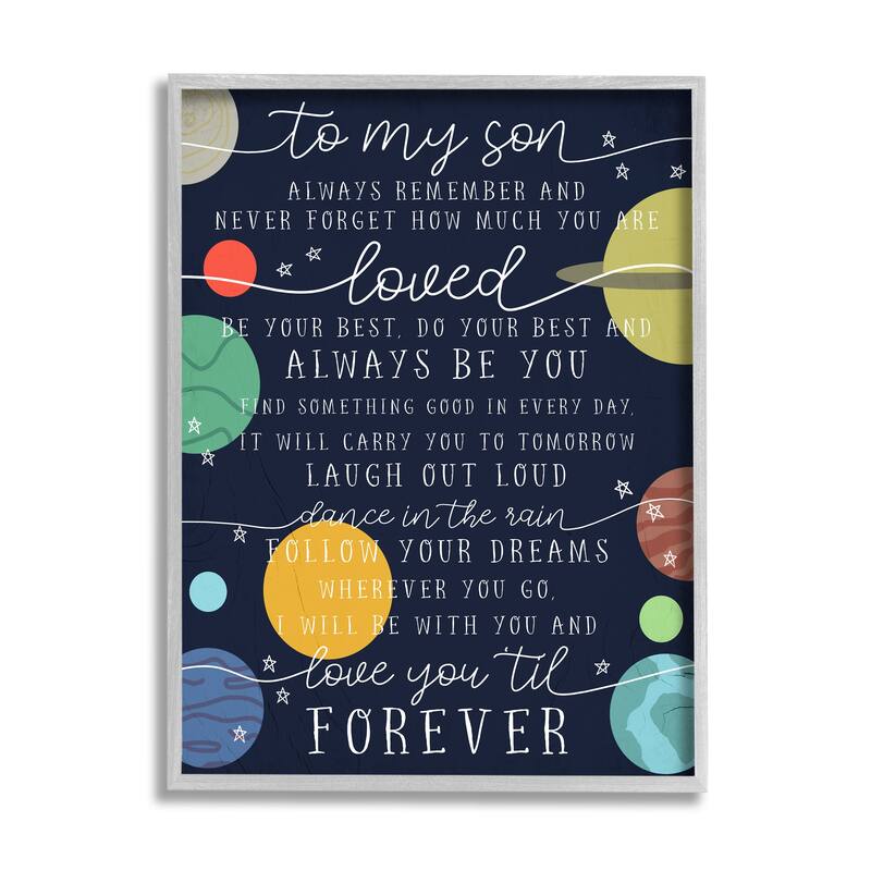 Stupell My Son Love You Forever Phrase Outer Space Framed Wall Art - Multi-Color - 16 x 20 - Grey