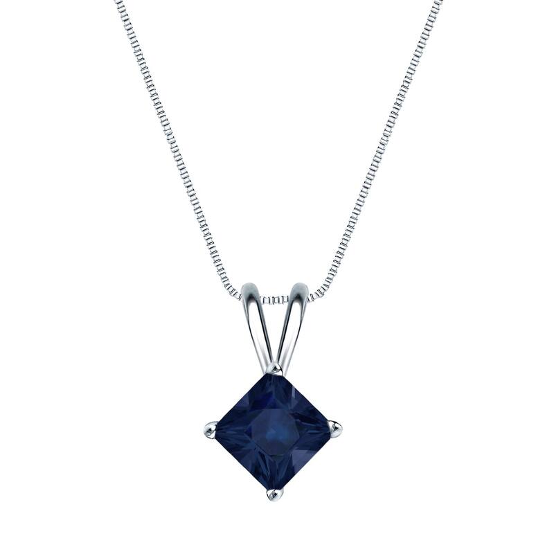Auriya 14k Gold Princess-cut Sapphire Solitaire Necklace 3/4ct TW - White
