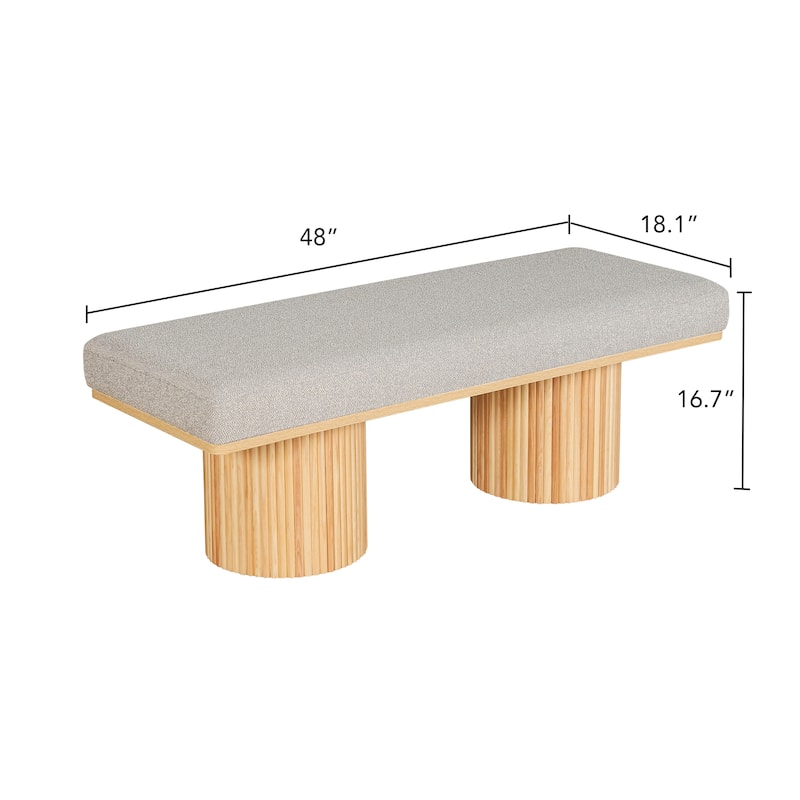 Boucle Fabric Upholstered End of Bed Bench with Chunky Legs