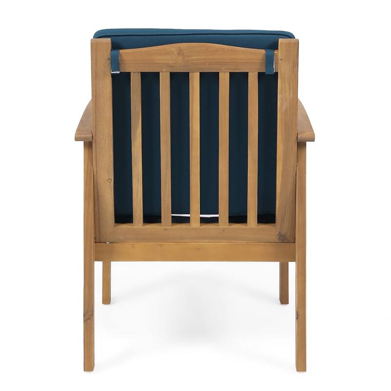 Gerry Outdoor Club Chair Set of 2, Slatted Design, Brown Wood, Blue