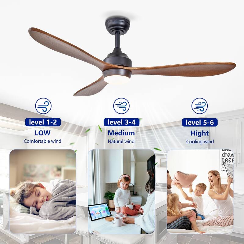 52" Ceiling Fan with Lights Quiet DC Motor Ceiling Fans 6 Speed Levels,Reversible Ceiling Fan, for Patio Living Room, Bedroom