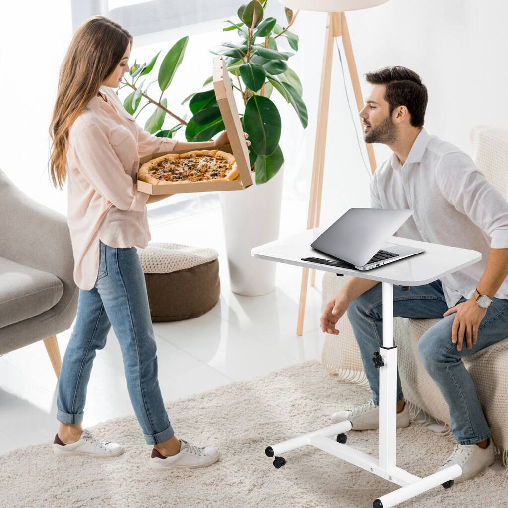 White Height Adjustable Standing Desk with Swivel Top and Lockable Wheels Perfect for Laptop Use