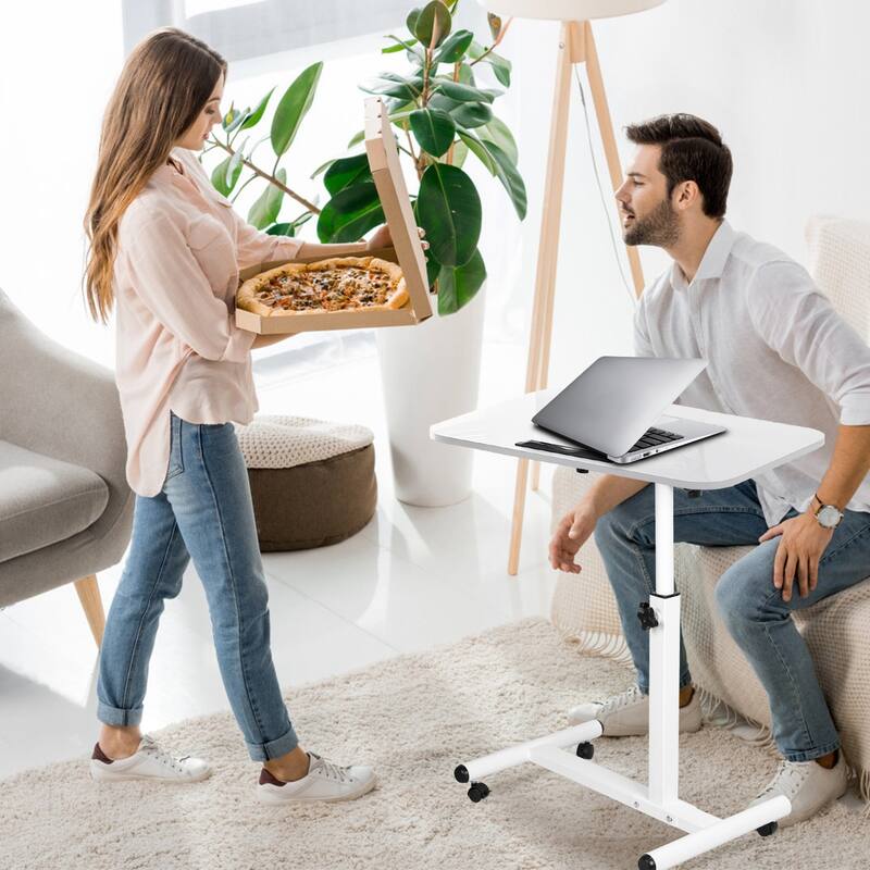 White Height Adjustable Standing Desk with Swivel Top and Lockable Wheels Perfect for Laptop Use