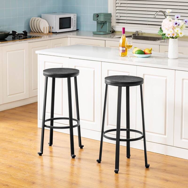 Glitzhome Industrial Rustic High Bar Stools with Wood Seat