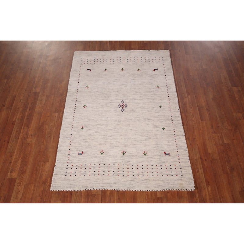 Little Animals Tribal Gabbeh Oriental Area Rug Handmade Wool Carpet - 3'11"x 5'10"