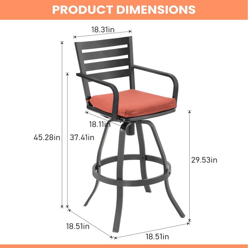 Outdoor Patio Swivel Aluminum Bar Stools Dining Chairs with Sunbrella Cushion
