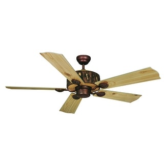 Log Cabin 52 in. Weathered Patina Rustic Ceiling Fan with Reversible Washed Oak-Pine Blades, Pull Chain, Light Kit Adaptable