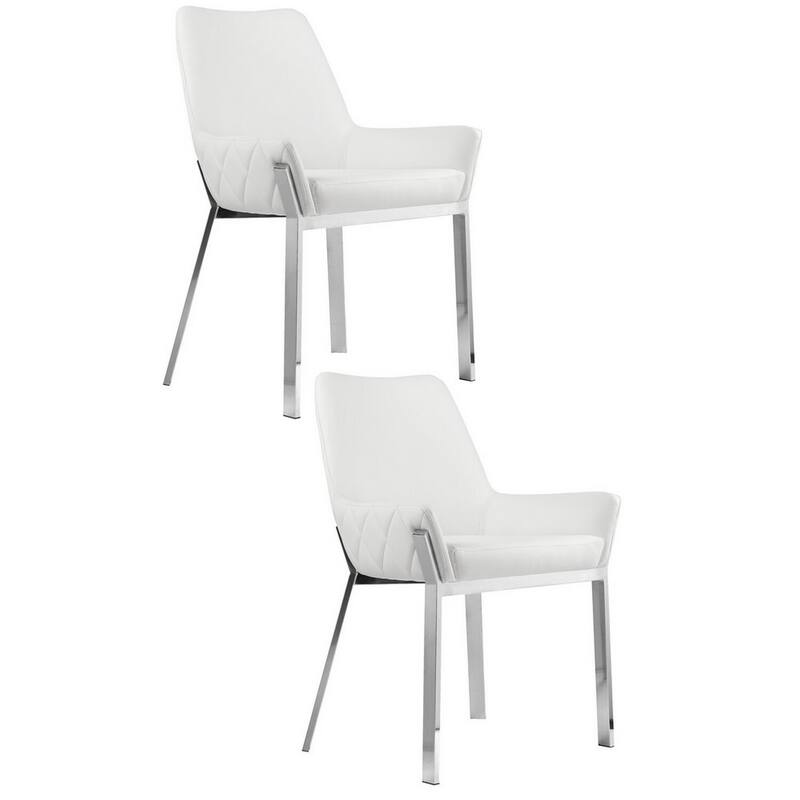 Silver/White Faux Leather Upholstered Metal Frame Dining Chair, Set of 2, Sturdy Dining Chair for Dining Rooms - 21.75