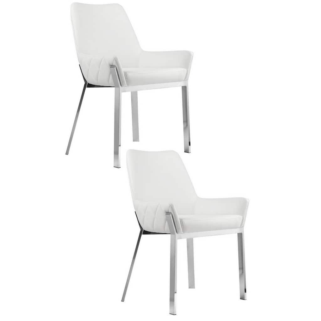 Silver/White Faux Leather Upholstered Metal Frame Dining Chair, Set of 2, Sturdy Dining Chair for Dining Rooms - 21.75