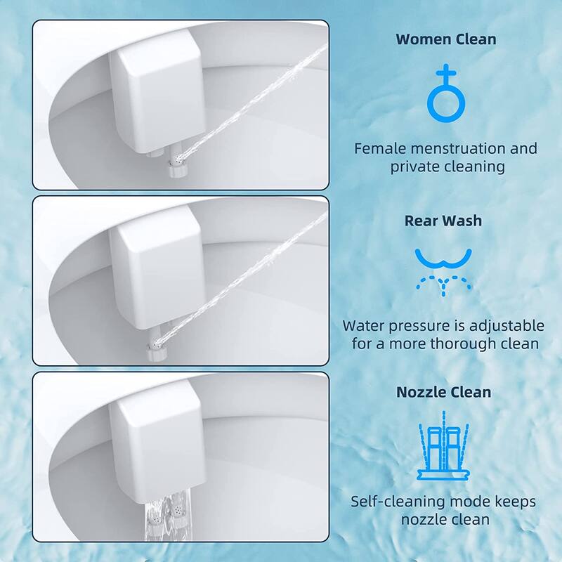 Dual Nozzle for Frontal & Rear Wash Self Cleaning Bidet Attachment