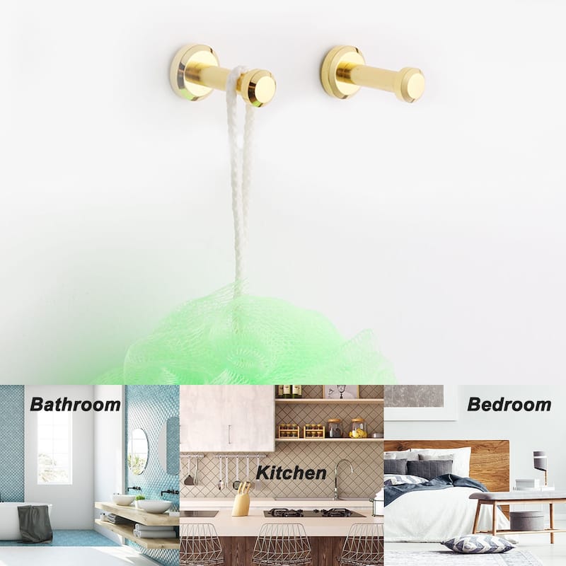 4pcs Wall Hooks Copper 46mm Hook Coat Towel Key DIY Hanger w Screws - Gold Tone - 0.63" x 0.94" x 1.8"(Top D*Bottom D*H)