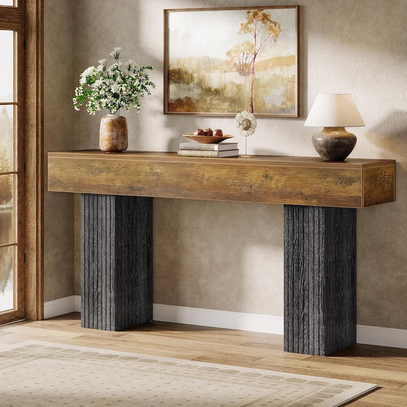 63-inch Long Entryway Table, Farmhouse Console Table Behind The Couch for Entrance, Hallway, Living Room - Rustic Brown