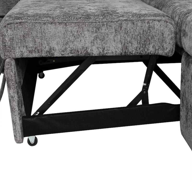 Sectional Sofa Pull-out Bed with Storage Ottoman and Charging Devices