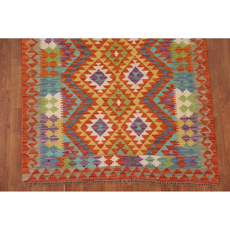 Hand Woven Oriental 100% Wool Carpet Southwestern Geometric Multi-Colored Kilim Area Rug - 6' 2'' X 4' 10''