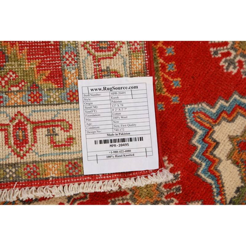 Traditional Red Kazak Foyer Rug Handmade Wool Carpet - 2'7"x 4'2"