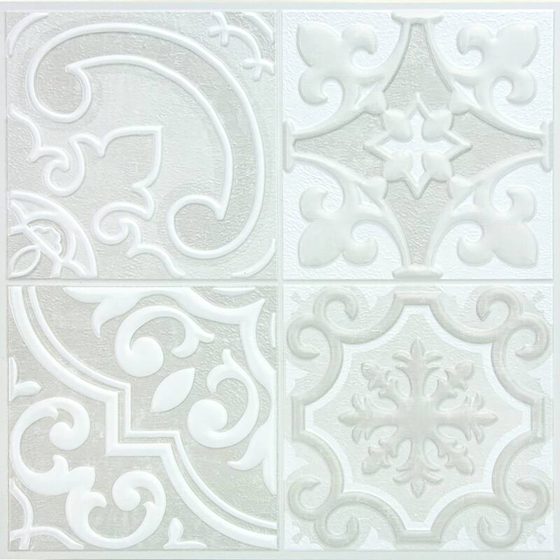 WallPops Holly Warm Grey Embossed Peel & Stick Backsplash Tiles