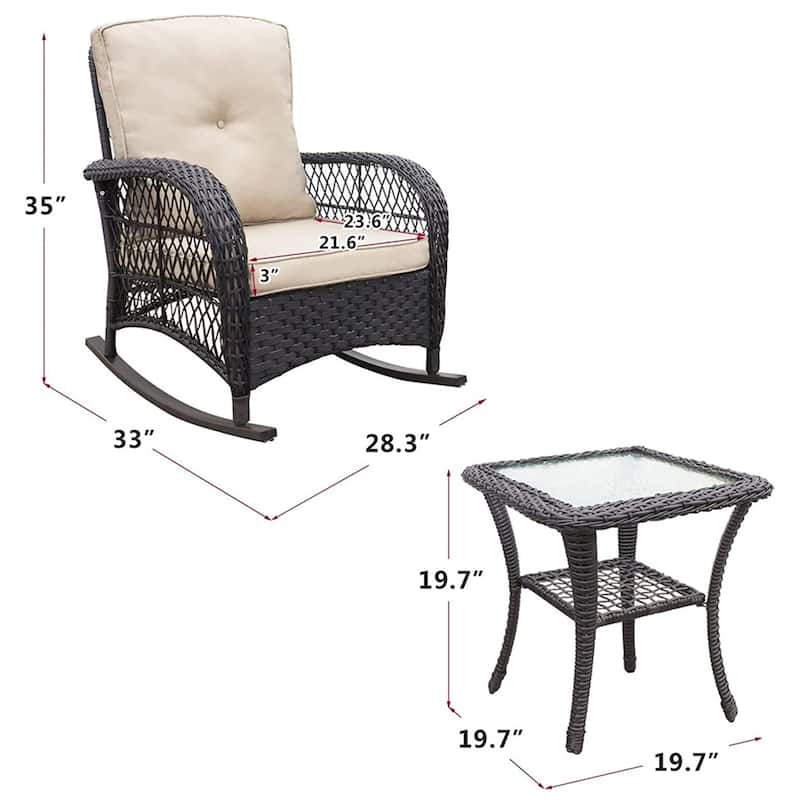 3 Pieces Outdoor Wicker Rocker Patio Bistro Set,Rocking Glider Chairs