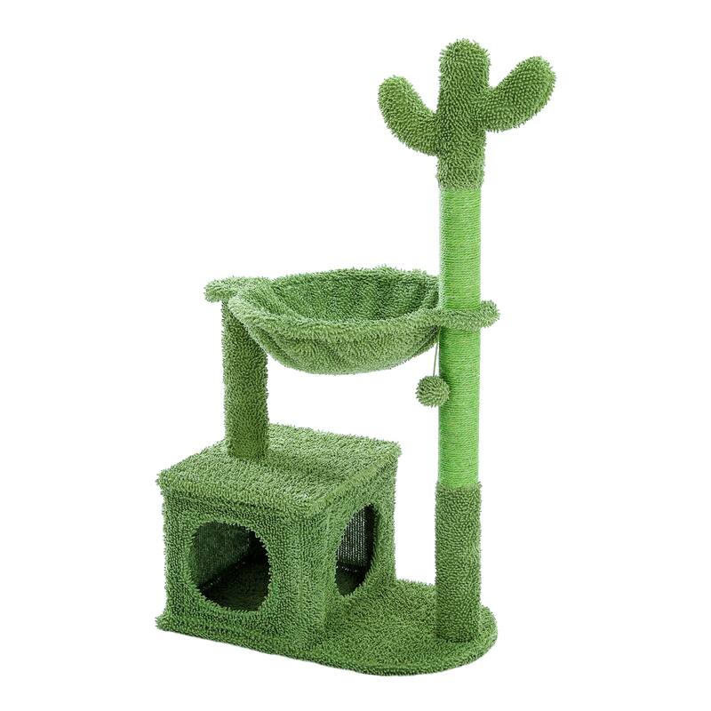 Cactus Cat Tree Condo with Hammock Perch, Cat Sisal Scratching Post
