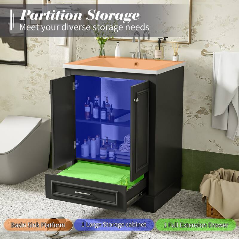 Bathroom Vanity with Sink, Bathroom Storage Cabinet with 1 Drawer and 2 Doors, Bathroom Vanities with Adjustable Shelf