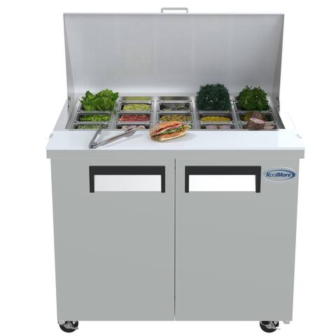 47 in. W 10 cu. ft. Refrigerated Food Prep Station Table with Mega Top Surface in Stainless Steel