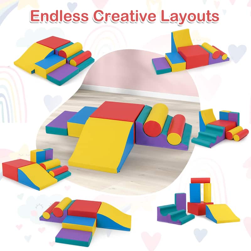 Gymax 7 PCS Toddler Climbing Blocks w/Hook & Loop Fasteners & Gift for - Multi