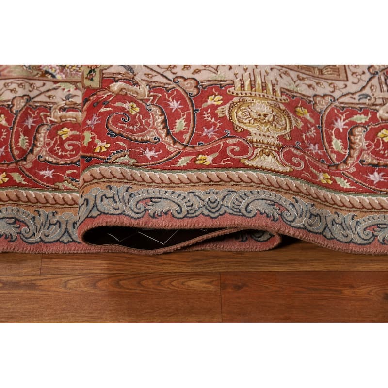 Handmade Wool & Silk Pink Tabriz Persian Area Rug Traditional Carpet - 6'7"x 10'5"