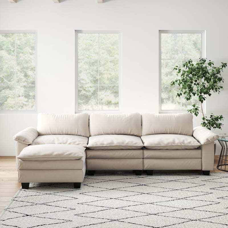 Luxury Velvet Upholstered Sectional Sofa Couch with Ottoman
