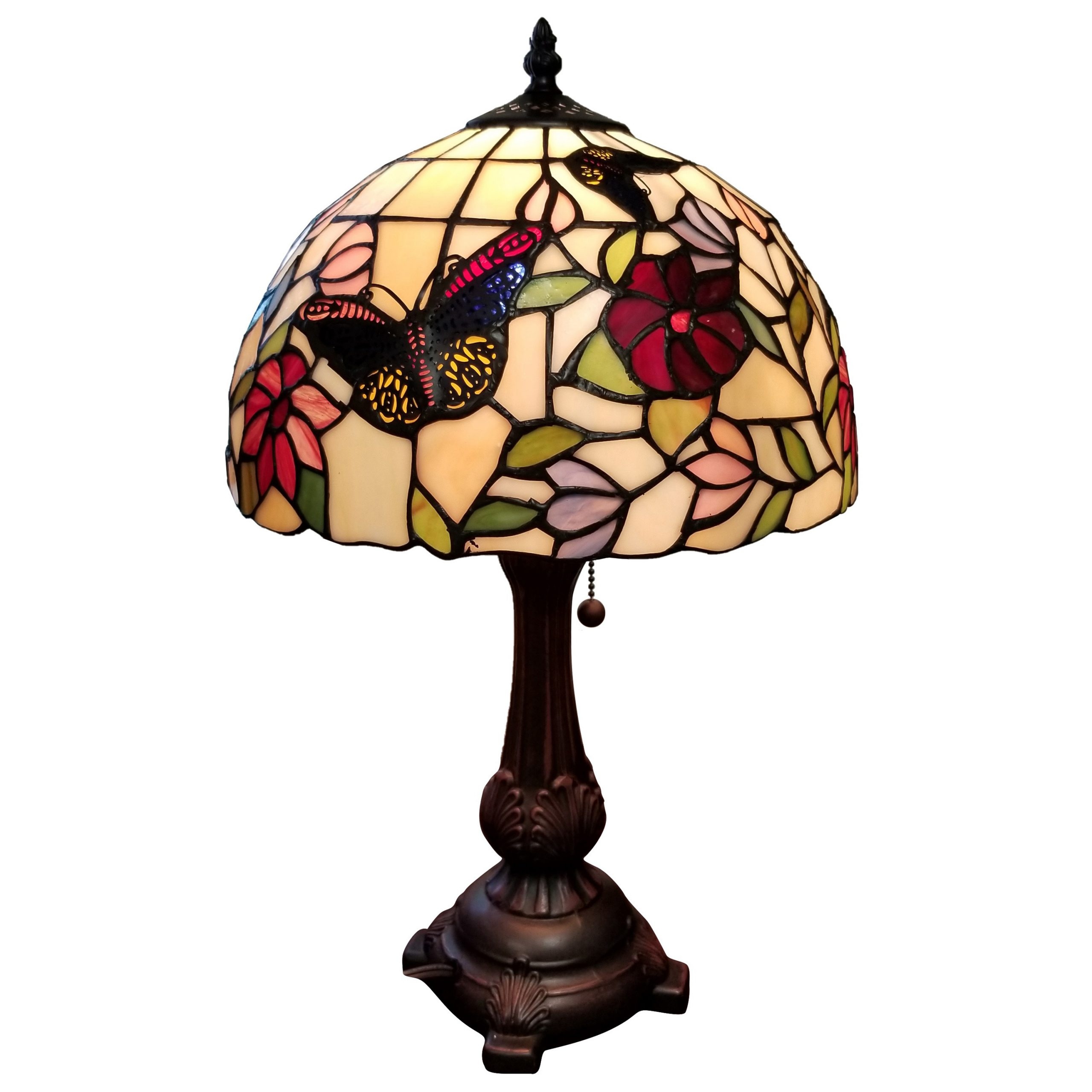 Tiffany Style Table Lamp 19 Tall Stained Glass White Flower Butterfly Nightstand Bedroom Handmade AM061TL12B Amora Lighting Bed Bath Beyond 28605193