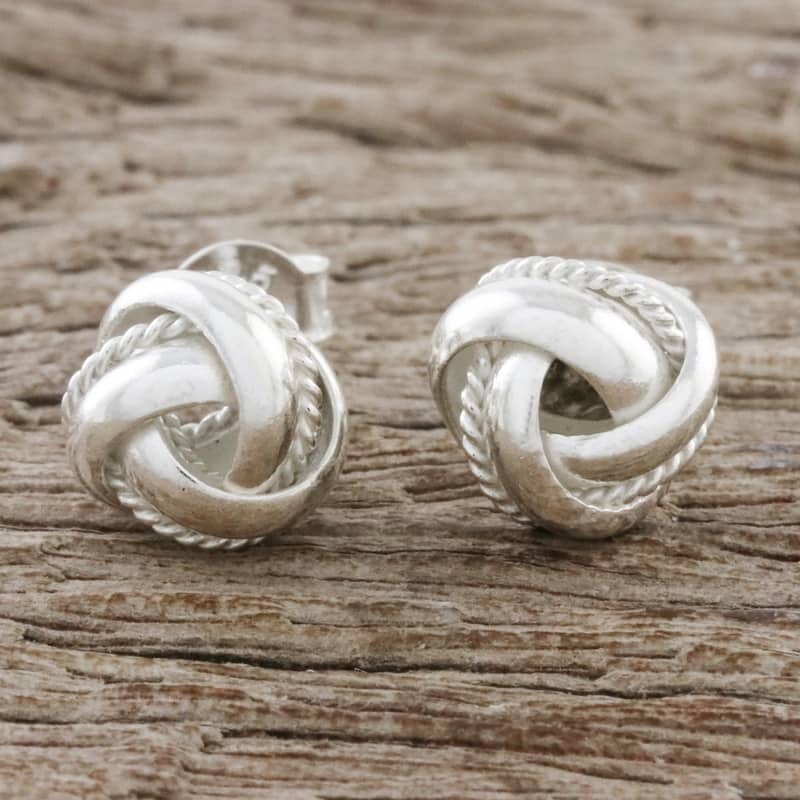 NOVICA Sweet Knots, Sterling silver stud earrings - 0.3*0.3 - Two-Tone