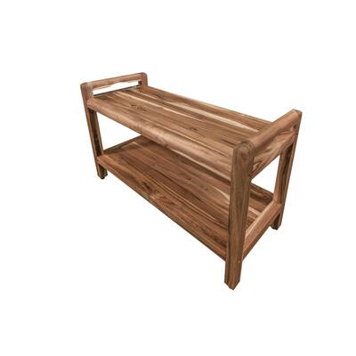 EcoDecors Eleganto 35" Solid Teak Shower Bench with Shelf And LiftAide Arms - EarthyTeak Finish