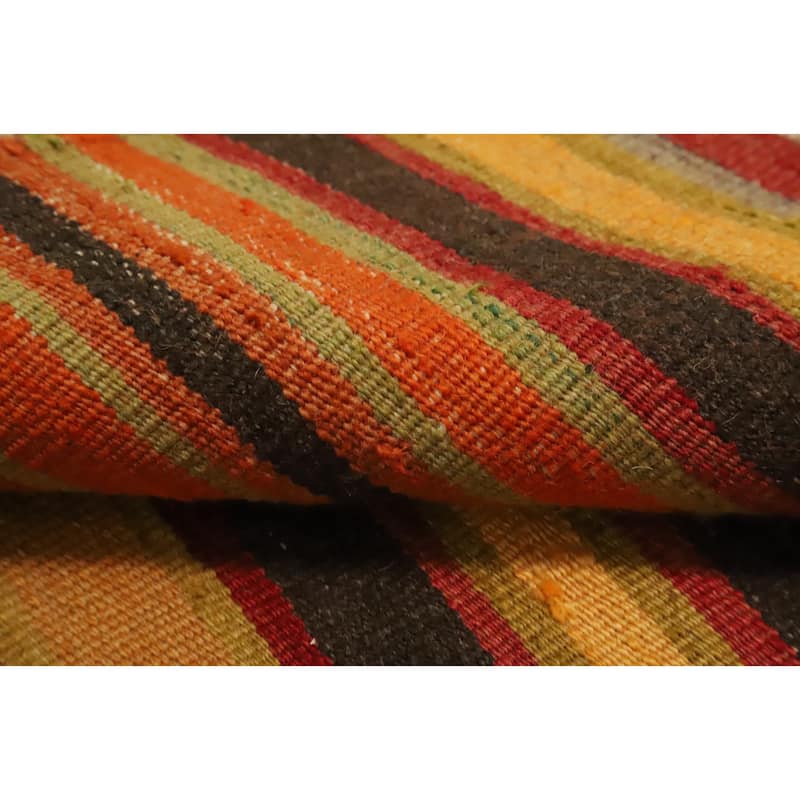 Hand Woven Oriental 100% Wool Carpet Southwestern Geometric Multi-Colored Kilim Runner Rug - 12' 4'' X 4' 1''