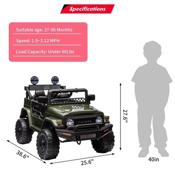 dimension image slide 4 of 5, 12V Battery Powered Electric Car，Licensed Toyota 12V Ride-On Truck for Kids with Remote Control