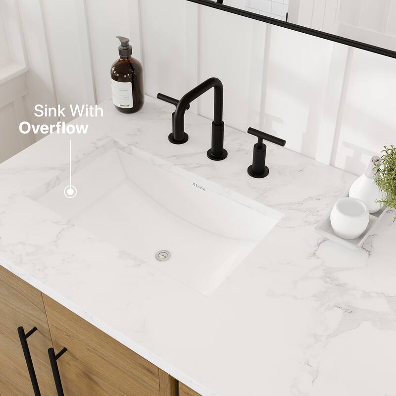 Eviva Graham 36"W Oak Bath Vanity with Arabescato Engineered Stone Top