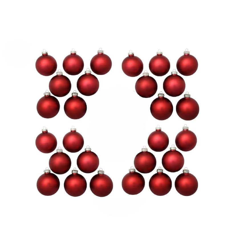 Small Matte Finish Glass Christmas Ball Ornaments - 2" (50mm) - Red - 28ct