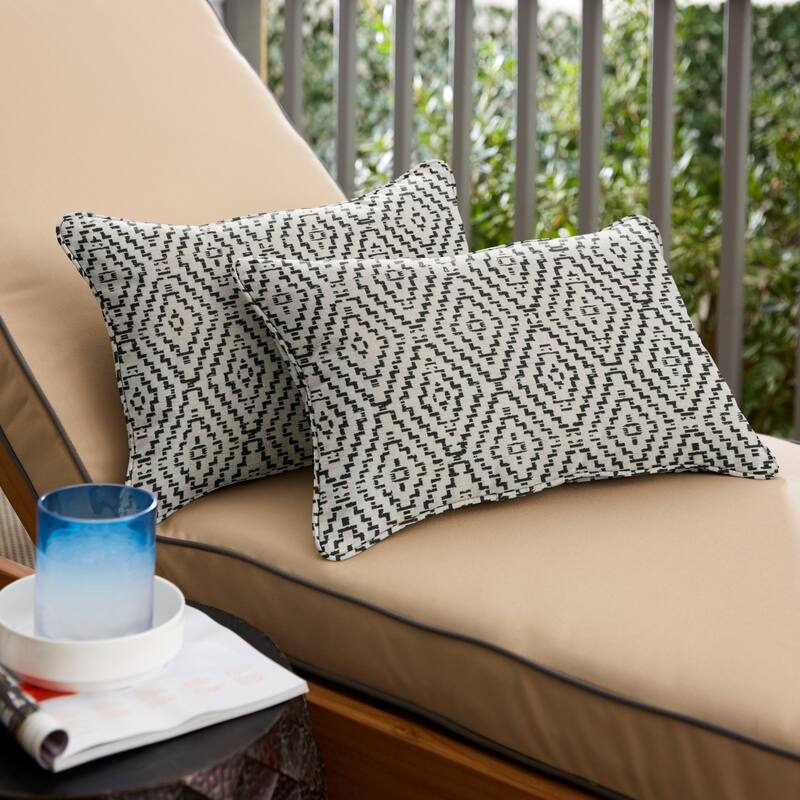 Sorra Home Sunbrella Boho Indoor/Outdoor Corded Pillows (Set of 2) - 13 in x 20 in - Capra II Shadow