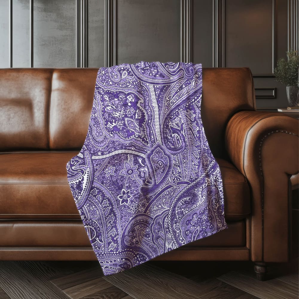 Premium Machine Washable Modern Paisley Sherpa Throw Blanket