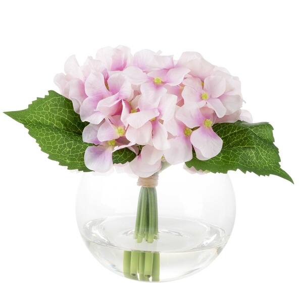 Shop Glass Round Vase Artificial Hydrangea Floral Table Decor