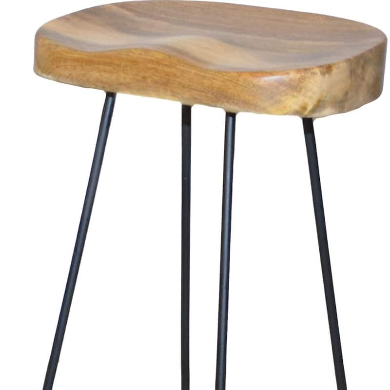 HomeRoots Set of Two 25" Natural And Black Steel Backless Counter Height Bar Chairs