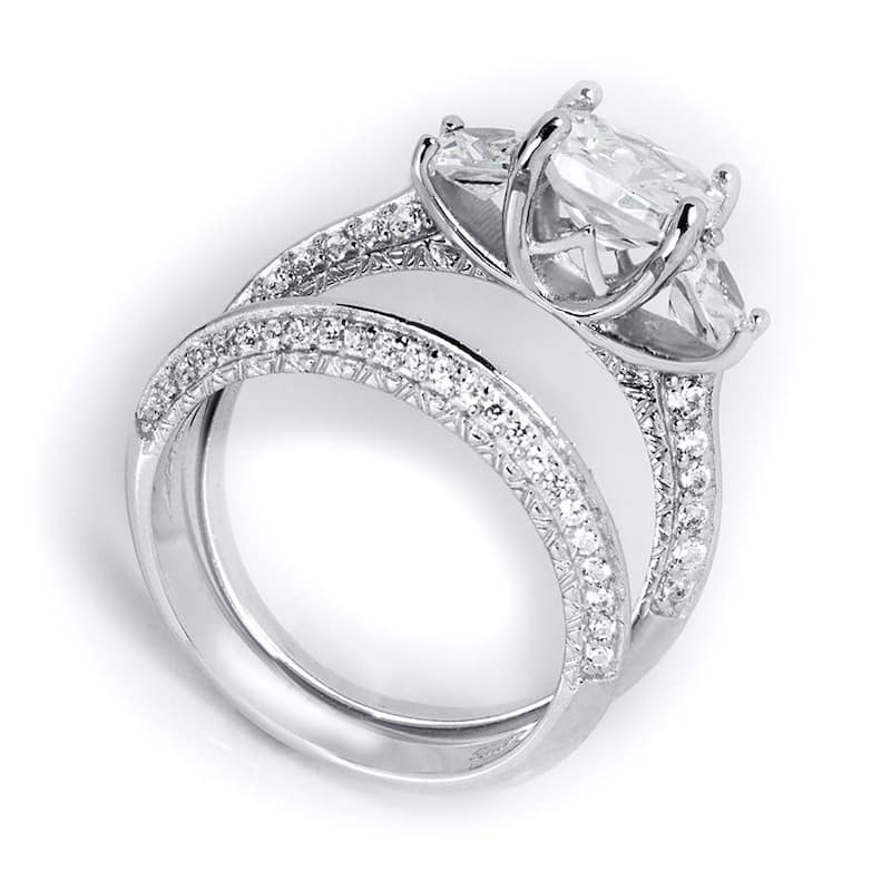 3.0 Carat Princess Cut Wedding Band Engagement Ring Set Bridal Silver
