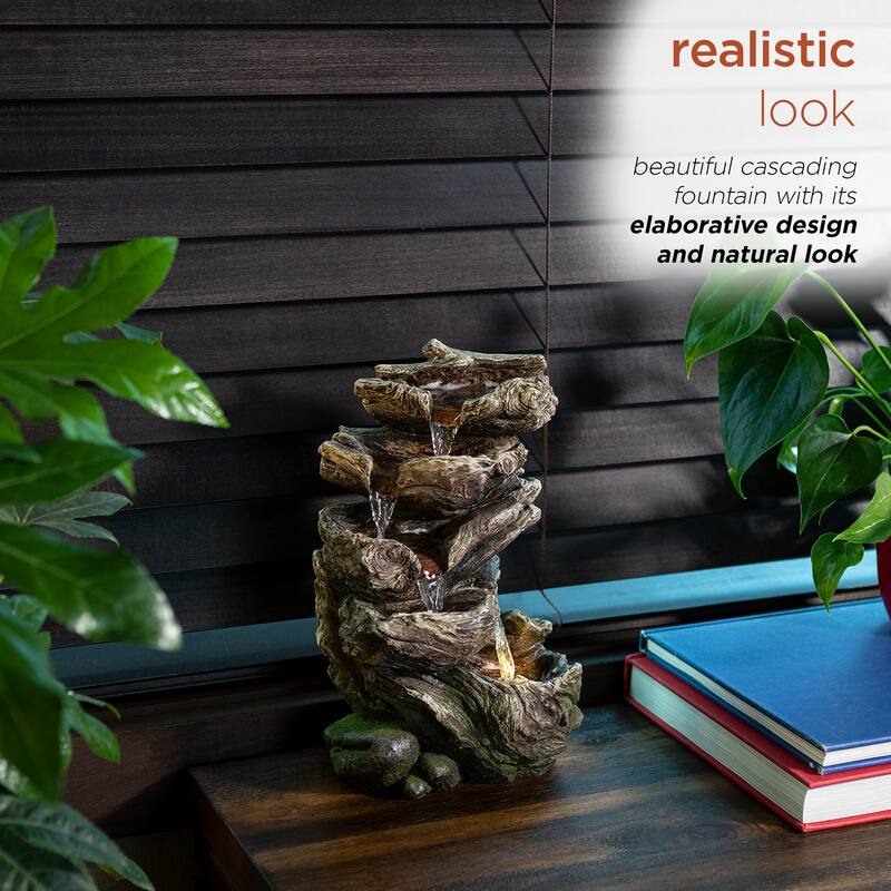 Alpine Corporation 11" Tall Indoor/Outdoor 5-Tier Rainforest Waterfall Fountain with LED Lights