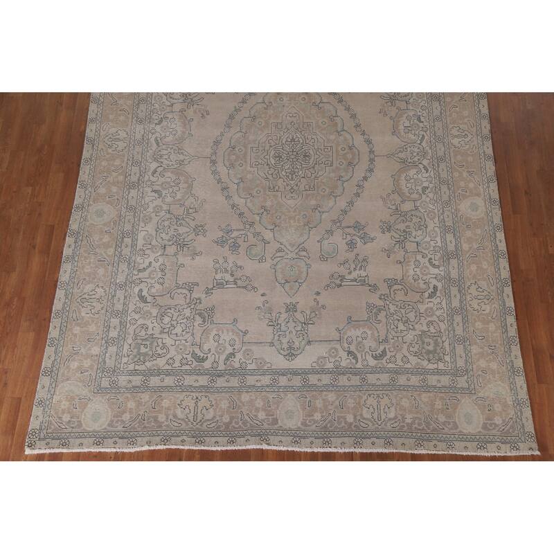 Hand Knotted Oriental 100% Wool Carpet Traditional Medallion Beige & Ivories Tabriz Area Rug - 11' 2'' X 8' 1''