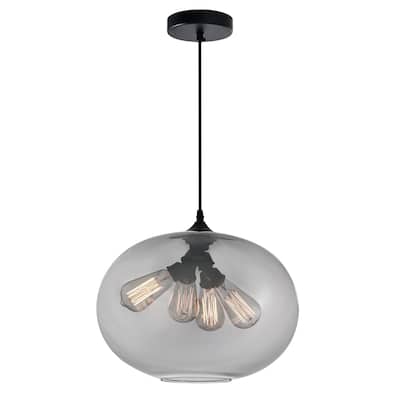 Glass 4 Light Down Pendant With Smoke Finish - Transparent Smoke