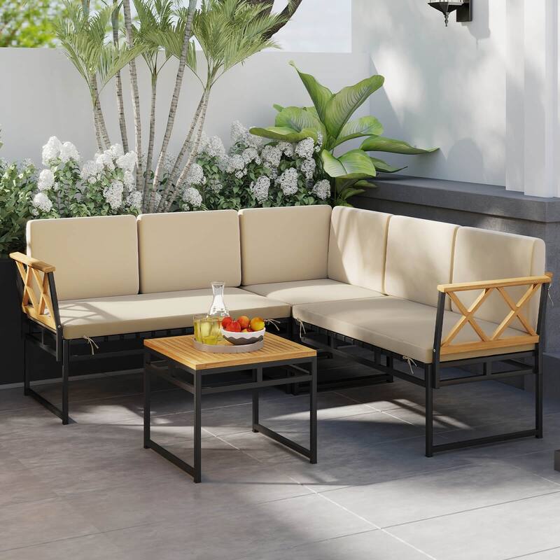 Costway 4 Piece Outdoor Sectional Sofa Set L-Shaped Metal Conversation - See Details
