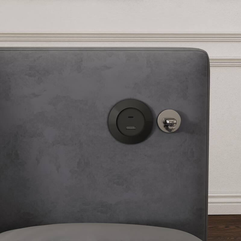 Grey Velvet Convertible Sofa Chair with USB Ports and Reclining Angles - N/A