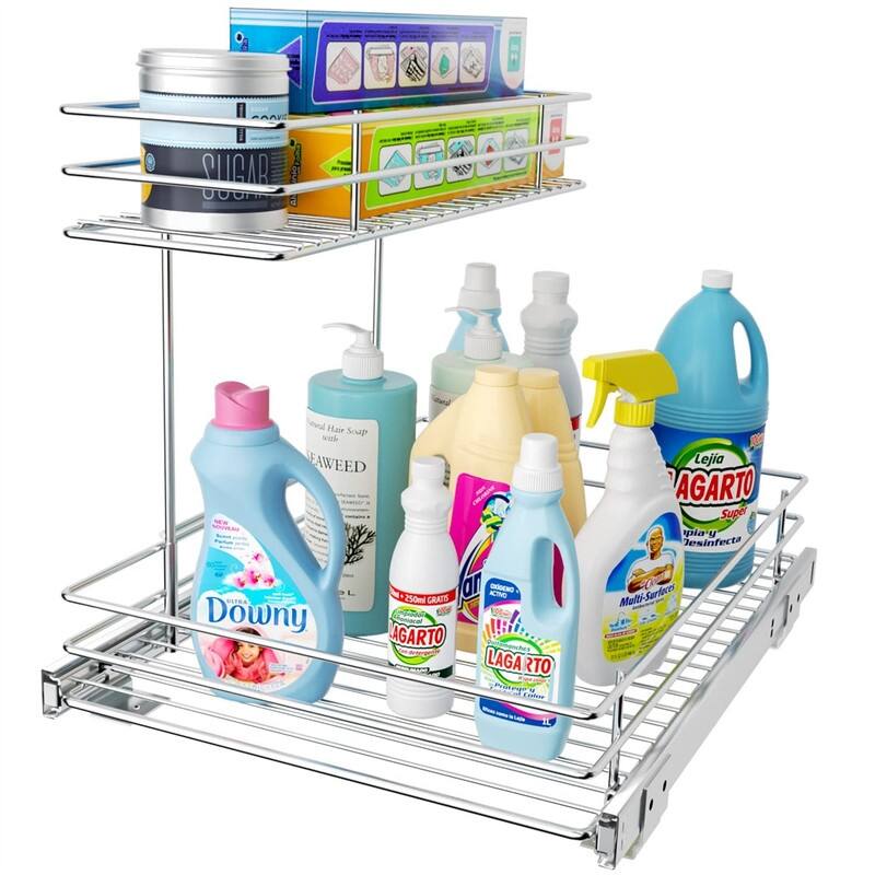 Under Sink Slide Out Storage Shelf - 12.6'' W x 16.53'' D x 12.99'' H - Silver