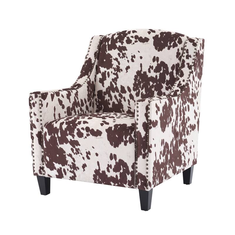 Roomfitters Upholstered Accent Armchair with Nailhead Trim, Modern Single Seat Side Chair with Wooden Legs, Brown+White