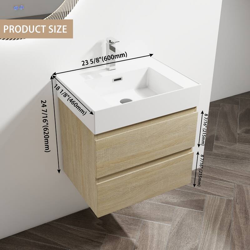 24/30/36 Single Sink Wall-Mounted Bathroom Vanity with Integrated Thick Edge Resin Sink