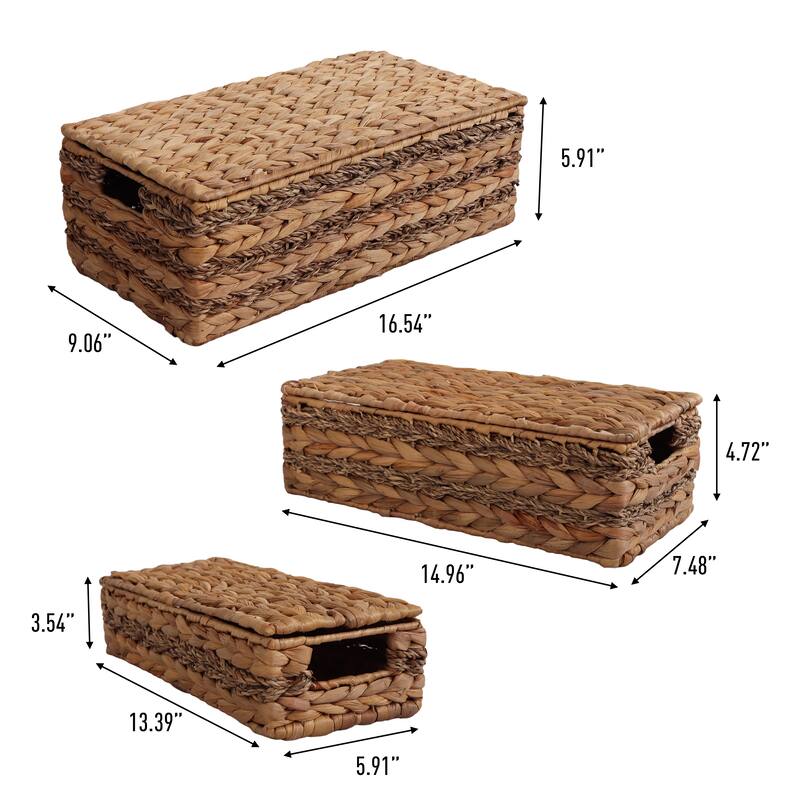 Handwoven Hyacinth Storage Baskets with HandleS & Lids (Set 3)