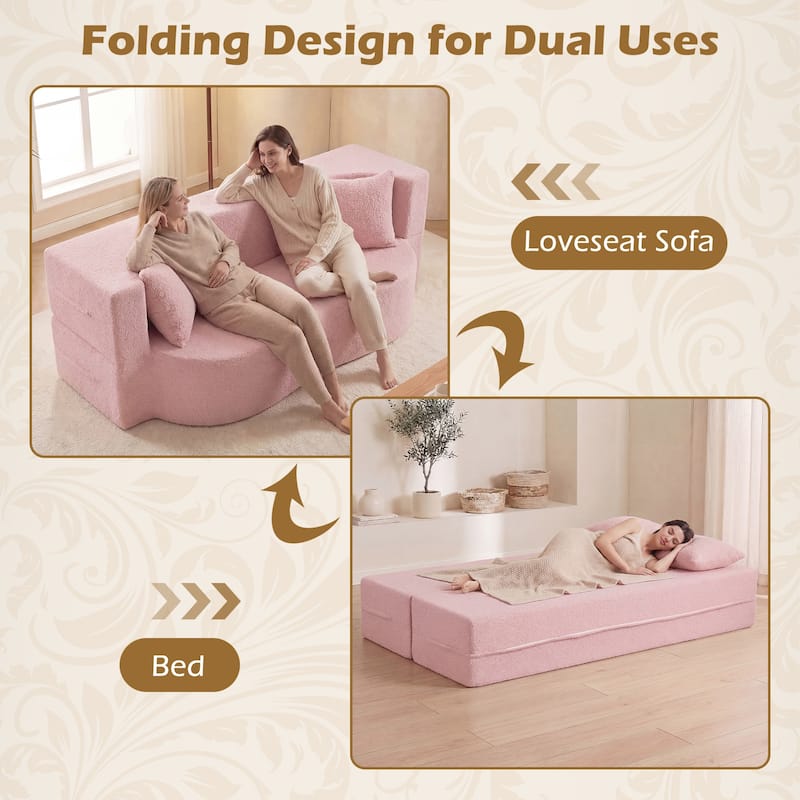 Gymax 75.5'' Folding Sofa Bed w/2 Comfortable Pillows No Assembly