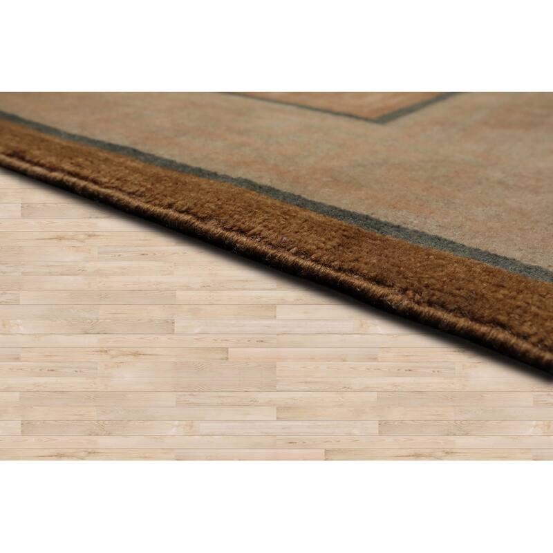Hand Knotted Art Deco Beige Tibetan 100% Wool Oriental Area Rug - 5' 1'' x 9' 6''